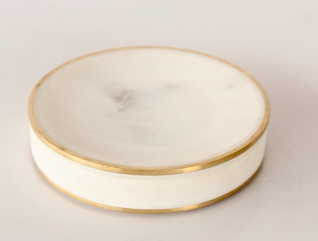 Round Marble Soap Dish Brass Edge